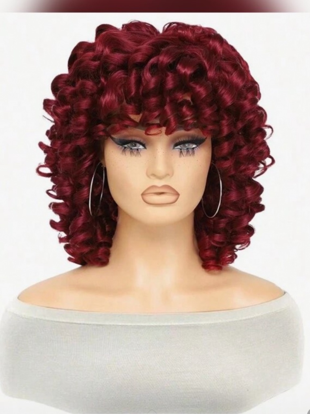 Aine Red 16 Inch Curly Wigs Short Curly Wig With Bangs Heat Resistant Synthetic